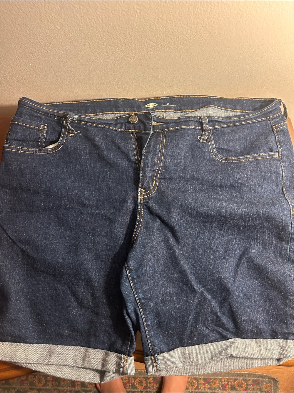 Old Navy Dark Blue Denim Shorts with Contrast Stitching